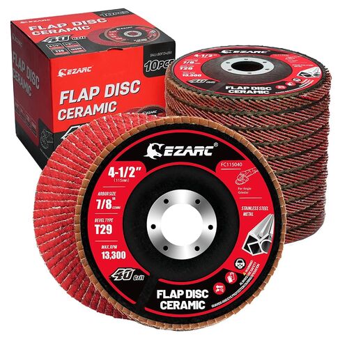 EZARC Ceramic Flap Discs 40 Grit, 4 1/2 x 7/8-Inch Flap Sanding Disc, Type 29 Ceramic Grinding Wheel for Stainless Steel, Non-Ferrous Metal, Cast Iron, Sheet Metal, 10 Pack in Saudi Arabia