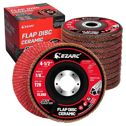 EZARC Ceramic Flap Discs 40 Grit, 4 1/2 x 7/8-Inch Flap Sanding Disc, Type 29 Ceramic Grinding Wheel for Stainless Steel, Non-Ferrous Metal, Cast Iron, Sheet Metal, 10 Pack in Saudi Arabia