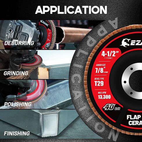 EZARC Ceramic Flap Discs 40 Grit, 4 1/2 x 7/8-Inch Flap Sanding Disc, Type 29 Ceramic Grinding Wheel for Stainless Steel, Non-Ferrous Metal, Cast Iron, Sheet Metal, 10 Pack in Saudi Arabia