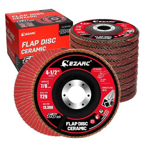 EZARC Ceramic Flap Discs 40 Grit, 4 1/2 x 7/8-Inch Flap Sanding Disc, Type 29 Ceramic Grinding Wheel for Stainless Steel, Non-Ferrous Metal, Cast Iron, Sheet Metal, 10 Pack in Saudi Arabia
