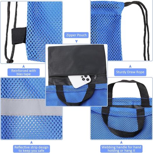 4 Pcs Summer Reflective Large Mesh Drawstring Bag with Zipper Pocket Net Quick Drying Swimming Bag Beach Soccer Mesh Backpack Foldable Swim Gear Bag for Adults Teens Sports Gym Equipment, 4 Colors in Saudi Arabia
