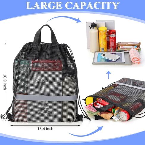 4 Pcs Summer Reflective Large Mesh Drawstring Bag with Zipper Pocket Net Quick Drying Swimming Bag Beach Soccer Mesh Backpack Foldable Swim Gear Bag for Adults Teens Sports Gym Equipment, 4 Colors in Saudi Arabia