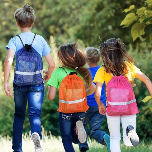 4 Pcs Summer Reflective Large Mesh Drawstring Bag with Zipper Pocket Net Quick Drying Swimming Bag Beach Soccer Mesh Backpack Foldable Swim Gear Bag for Adults Teens Sports Gym Equipment, 4 Colors in Saudi Arabia