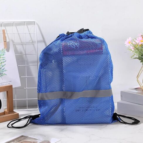 4 Pcs Summer Reflective Large Mesh Drawstring Bag with Zipper Pocket Net Quick Drying Swimming Bag Beach Soccer Mesh Backpack Foldable Swim Gear Bag for Adults Teens Sports Gym Equipment, 4 Colors in Saudi Arabia
