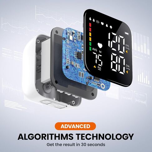 جهاز قياس ضغط الدم قابل لإعادة الشحن، جهاز قياس ضغط الدم الرقمي قابل للتعديل، 2x90 قراءات، شاشة عرض بإضاءة خلفية للبث الصوتي للاستخدام المنزلي مع حقيبة حمل in Kuwait