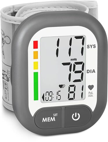 Blood Pressure Monitor Adjustable Wrist Cuff for Home Use Automatic BP Machine Large Digital LCD Display 199 Memory Batteries Included with Carrying Case, Grey in Kuwait