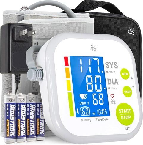 Greater Goods Upper Arm Blood Pressure Monitor for Home Use – Automatic One-Touch BP Machine, Wide-Range Cuff (8.7"–16.5"), Large Backlit Display, 2-User Memory, Complete Kit in Kuwait