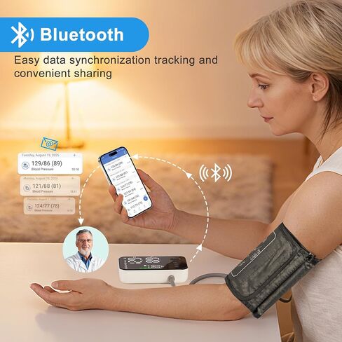 Blood Pressure Monitor Upper Arm - Bluetooth iOS & Android Compatible One-Button Operation Voice Broadcast Large LED Display Backlit 2x120 Memory Adjustable Cuff 8.7"-16.5" with Storage Bag Black in Kuwait