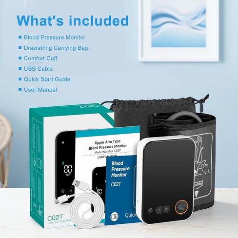 Blood Pressure Monitor Upper Arm - Bluetooth iOS & Android Compatible One-Button Operation Voice Broadcast Large LED Display Backlit 2x120 Memory Adjustable Cuff 8.7"-16.5" with Storage Bag Black in Kuwait