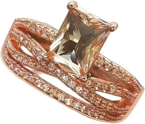 GUIDECUN أزياء نسائية 18K مطلية بالذهب الوردي قطع الزمرد AAA مكعب زركونيا الصليب خواتم الخطوبة الزفاف هدية (حجم الولايات المتحدة 9) in Kuwait