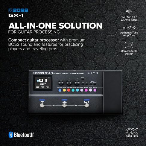 بوس جي اكس-1 | معالج تأثيرات الجيتار المحمول للغاية | مليئة بالمضخمات والمؤثرات المميزة | محرك الصوت AIRD المتميز | مثالية لعازفي الجيتار المبتدئين | اتصال بلوتوث | خيارات طاقة متعددة الاستخدامات in Kuwait
