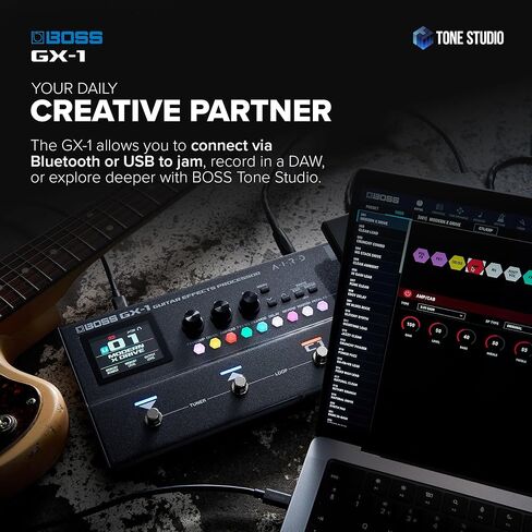 بوس جي اكس-1 | معالج تأثيرات الجيتار المحمول للغاية | مليئة بالمضخمات والمؤثرات المميزة | محرك الصوت AIRD المتميز | مثالية لعازفي الجيتار المبتدئين | اتصال بلوتوث | خيارات طاقة متعددة الاستخدامات in Kuwait