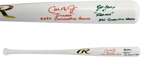 Cal Ripken Jr & Brett Favre Autographed/Signed Baltimore White Chrome Bat with 4 Inscriptions in Saudi Arabia