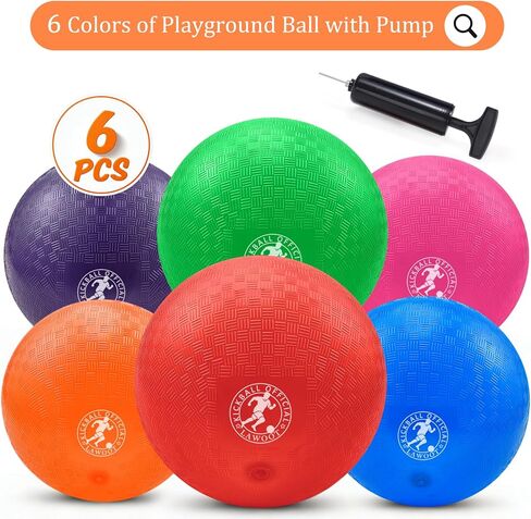 9 Inch Playground Ball Dodgeball Balls Kickball, Pack of 6, 4 Square Balls Dodge Balls for Kids, Kickballs Handball for Indoor Outdoor Games, Includes Pump in Saudi Arabia
