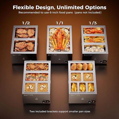 جهاز تدفئة الطعام بالبخار الكهربائي بقدرة 1200 واط، باين ماري 86-185 درجة فهرنهايت درجة حرارة قابلة للتعديل، بخار بوفيه من الفولاذ المقاوم للصدأ على سطح الطاولة، جهاز بخار الطعام التجاري لتقديم الطعام في المطاعم in Kuwait