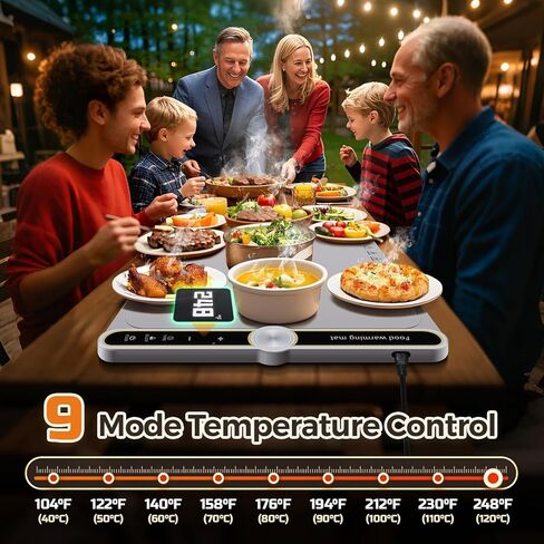 Warming Mat for Food - Extra Large 32"x15" Electric Warming Tray Warm 8 Dishes, 9-Temperature Adjustable, 1-6H Timer, Child Lock, 8s Fast Heating, Foldable Food-Grade Silicone Design in Saudi Arabia