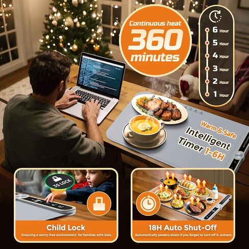 Warming Mat for Food - Extra Large 32"x15" Electric Warming Tray Warm 8 Dishes, 9-Temperature Adjustable, 1-6H Timer, Child Lock, 8s Fast Heating, Foldable Food-Grade Silicone Design in Saudi Arabia