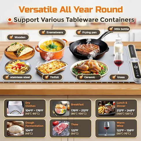 Warming Mat for Food - Extra Large 32"x15" Electric Warming Tray Warm 8 Dishes, 9-Temperature Adjustable, 1-6H Timer, Child Lock, 8s Fast Heating, Foldable Food-Grade Silicone Design in Saudi Arabia