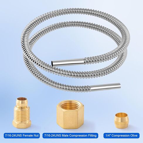 Pilot Burner Tubing, Fireplace Water Heater Pilot Burner Tube Pilot Tubing Replacement Compression Ferrule Parts 7/16-24UNS Female and Male Fitting Kit for Pilot Burner Assembly in Kuwait