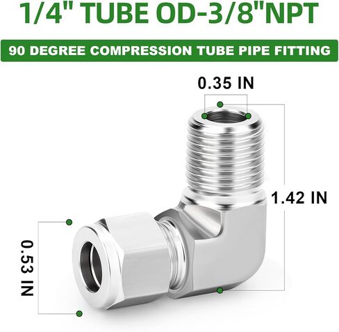 TAISHER 1PCS 316 Stainless Steel 90 Degree Compression Tube Pipe Fitting Connector, 1/4" Tube OD x 3/8" NPT Male Adapter in Kuwait