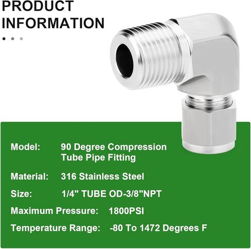 TAISHER 1PCS 316 Stainless Steel 90 Degree Compression Tube Pipe Fitting Connector, 1/4" Tube OD x 3/8" NPT Male Adapter in Kuwait