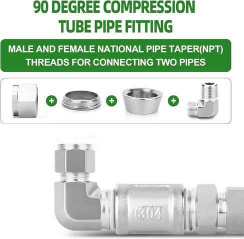 TAISHER 1PCS 316 Stainless Steel 90 Degree Compression Tube Pipe Fitting Connector, 1/4" Tube OD x 3/8" NPT Male Adapter in Kuwait