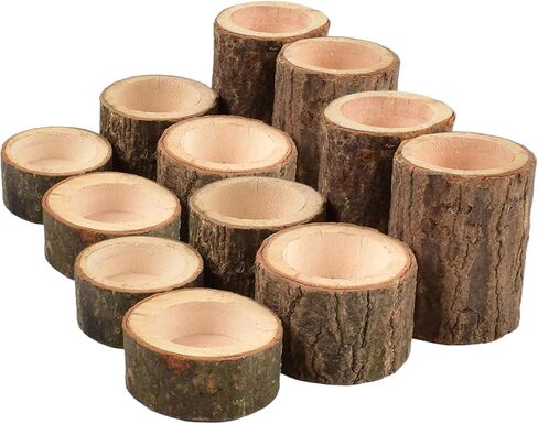 Set of 12 Wooden Tea Light Candle Holders, Personalized Natural Wooden Votive Vintage Tea Light Candle Holders for Rustic Centerpieces for Dining Table Wedding Party (Set of 12) in Kuwait