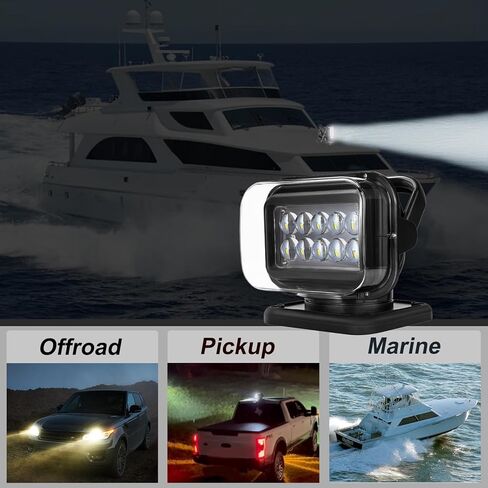 مصباح كشاف LED من Niceky للشاحنة، ضوء بحث LED عن بعد، إعادة تعيين تلقائي 360 درجة دوارة للقارب للصيد البحري على الطرق الوعرة بيك أب SUV UTV Go في الهواء الطلق، 6 مغناطيسات قوية 50 وات 5000 لومن 12 فولت 24 فولت (أسود) in Saudi Arabia