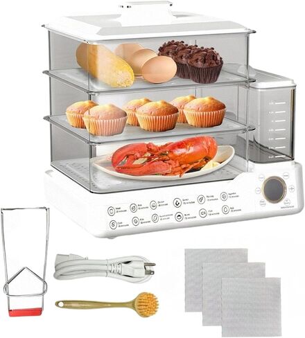24L Electric Food Steamer 3 Tier Stainless Steel Commercial Steamer, Large Capacity Breakfast Machine with Detachable Water Tank and Timer, for Home Restaurant Party White in Saudi Arabia