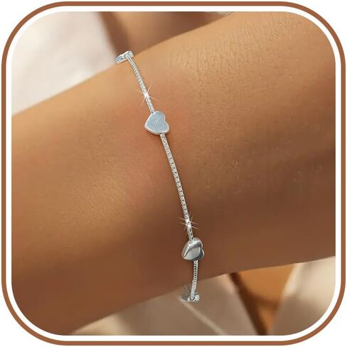 Love Heart Bracelet for Women 925 Sterling Silver Cute Star Moon Emerald Charm Chain Bracelet 14k Gold Plated Adjustable Link Bracelet Bangle Jewelry Christmas Gifts to Daughter Mom in Kuwait