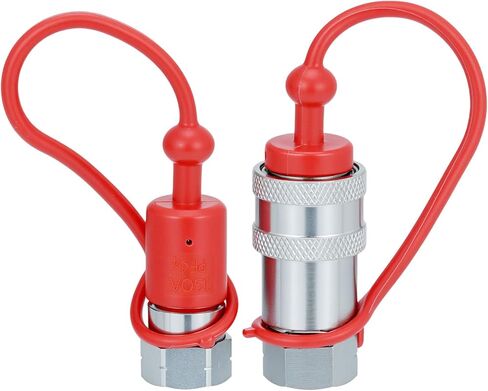 QWORK Hydraulic Quick Connect Couplers, 2 Sets 1/4 Inch NPT Thread Poppet Valve, 1/4" NPT Thread and 1/4" ISO Body, 3600 PSI, Hardened Steel with Dust Caps in Kuwait