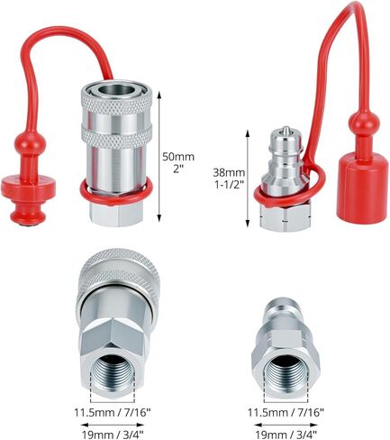 QWORK Hydraulic Quick Connect Couplers, 2 Sets 1/4 Inch NPT Thread Poppet Valve, 1/4" NPT Thread and 1/4" ISO Body, 3600 PSI, Hardened Steel with Dust Caps in Kuwait