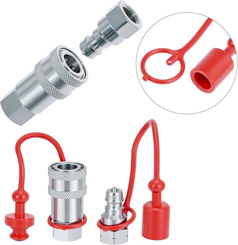 QWORK Hydraulic Quick Connect Couplers, 2 Sets 1/4 Inch NPT Thread Poppet Valve, 1/4" NPT Thread and 1/4" ISO Body, 3600 PSI, Hardened Steel with Dust Caps in Kuwait