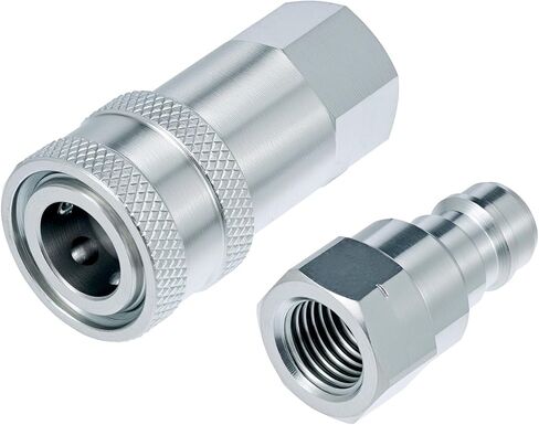 QWORK Hydraulic Quick Connect Couplers, 2 Sets 1/4 Inch NPT Thread Poppet Valve, 1/4" NPT Thread and 1/4" ISO Body, 3600 PSI, Hardened Steel with Dust Caps in Kuwait