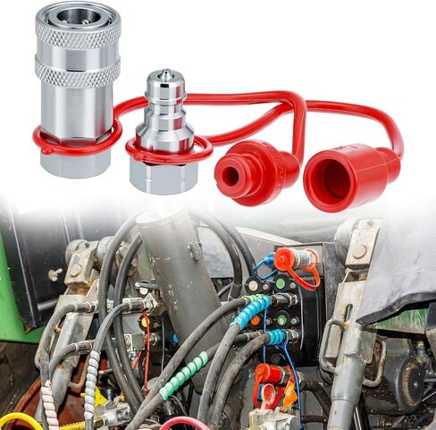 QWORK Hydraulic Quick Connect Couplers, 2 Sets 1/4 Inch NPT Thread Poppet Valve, 1/4" NPT Thread and 1/4" ISO Body, 3600 PSI, Hardened Steel with Dust Caps in Kuwait