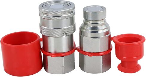 3/8" NPT Ag Hydraulic Quick Connect Coupler, ISO 5675 Poppet Pioneer Style Tractor Couplers with Dust Caps, Interchangeable with Parker 4000 Series | Safeway S20 Series in Saudi Arabia