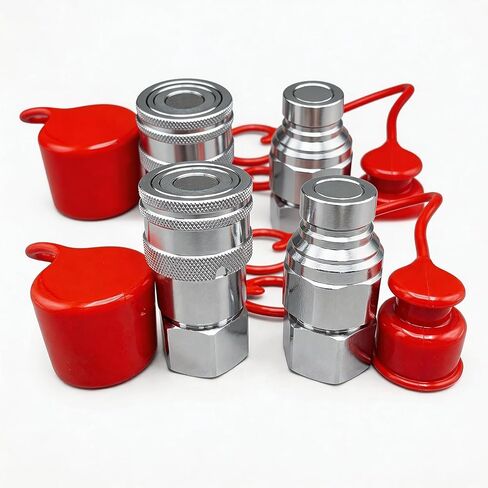 مجموعة قارنات التوصيل/الوصلات الهيدروليكية ذات الوجه المسطح 1/2 بوصة NPT مع أغطية غبار ISO 16028 Standard، Skid Steer Bobcat 1/2 Body Disconnect 2 Sets, DecoHongDi in Kuwait