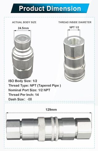مجموعة قارنات التوصيل/الوصلات الهيدروليكية ذات الوجه المسطح 1/2 بوصة NPT مع أغطية غبار ISO 16028 Standard، Skid Steer Bobcat 1/2 Body Disconnect 2 Sets, DecoHongDi in Kuwait