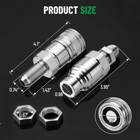 1/2" Flat Face ISO 16028 Hydraulic Quick Connect Couplers, 5/8" (#10) JIC Bulkhead Thread, Heavy Duty Hydraulic Coupling with Dust Cap Compatible with Bobcat, Case, Skid Steer Loader in Saudi Arabia