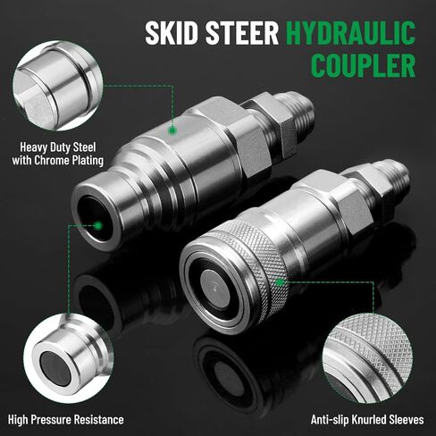 1/2" Flat Face ISO 16028 Hydraulic Quick Connect Couplers, 5/8" (#10) JIC Bulkhead Thread, Heavy Duty Hydraulic Coupling with Dust Cap Compatible with Bobcat, Case, Skid Steer Loader in Saudi Arabia