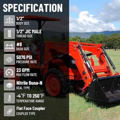 1/2" Flat Face ISO 16028 Hydraulic Quick Connect Couplers, 5/8" (#10) JIC Bulkhead Thread, Heavy Duty Hydraulic Coupling with Dust Cap Compatible with Bobcat, Case, Skid Steer Loader in Saudi Arabia