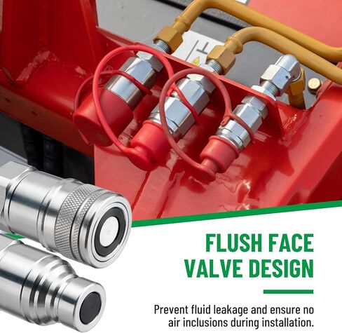 1/2" Flat Face ISO 16028 Hydraulic Quick Connect Couplers, 5/8" (#10) JIC Bulkhead Thread, Heavy Duty Hydraulic Coupling with Dust Cap Compatible with Bobcat, Case, Skid Steer Loader in Saudi Arabia