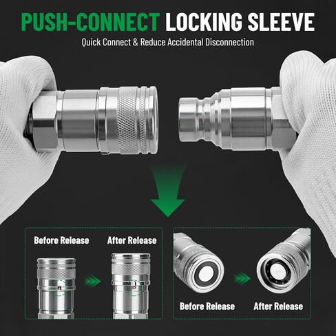 1/2" Flat Face ISO 16028 Hydraulic Quick Connect Couplers, 5/8" (#10) JIC Bulkhead Thread, Heavy Duty Hydraulic Coupling with Dust Cap Compatible with Bobcat, Case, Skid Steer Loader in Saudi Arabia