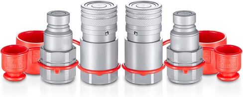 IKER Flat Face Hydraulic Quick Connect Fittings, 1/2" NPT Skid Steer Hydraulic Couplers Set w/Dust Caps, 1 Set in Saudi Arabia