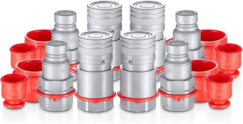 IKER Flat Face Hydraulic Quick Connect Fittings, 1/2" NPT Skid Steer Hydraulic Couplers Set w/Dust Caps, 1 Set in Saudi Arabia