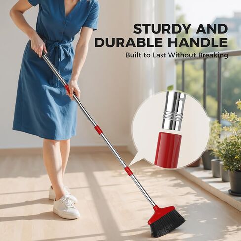 مكنسة يدوية، مكانس داخلية/خارجية، مكنسة مطبخ واجبة، للمنزل، المرآب، المطبخ، المكتب، الفناء، الفناء، الفناء، الخرسانة (عبوة واحدة، أحمر، جديد) in Kuwait