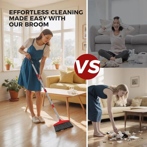 مكنسة يدوية، مكانس داخلية/خارجية، مكنسة مطبخ واجبة، للمنزل، المرآب، المطبخ، المكتب، الفناء، الفناء، الفناء، الخرسانة (عبوة واحدة، أحمر، جديد) in Kuwait