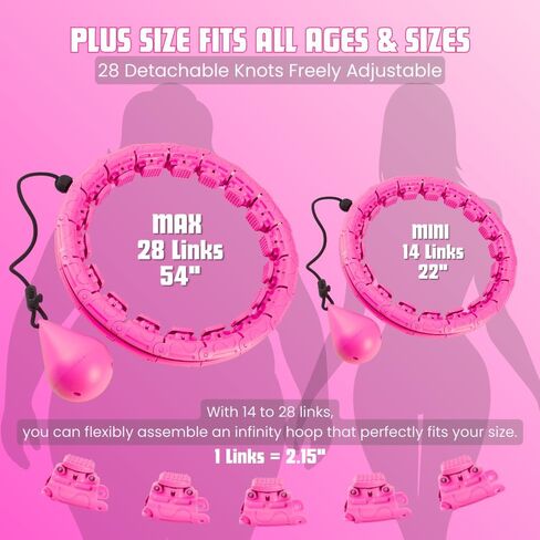 طوق إنفينيتي لفقدان الوزن للبالغين - طوق هولا هوب 2 في 1 قابل للتعديل بحجم كبير مع 28 وصلة قابلة للفصل، طوق هولا للتدليك والتمرين لتمارين اللياقة البدنية الذكية، مناسب للنساء والمبتدئين in Kuwait