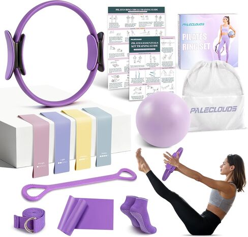 Pilates Ring Set for Women, 12" Pilates Ring and Ball Set with Resistance Bands for Home Workouts, Portable Pilates Kit with Bag & 2 Training Poster for Full Body Exercise in Kuwait
