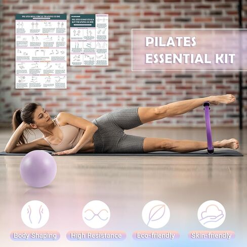 Pilates Ring Set for Women, 12" Pilates Ring and Ball Set with Resistance Bands for Home Workouts, Portable Pilates Kit with Bag & 2 Training Poster for Full Body Exercise in Kuwait